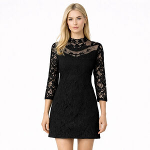 PROMOD Black Lace Dress Size 8 | Romantic Sheer Yoke Mini Dress